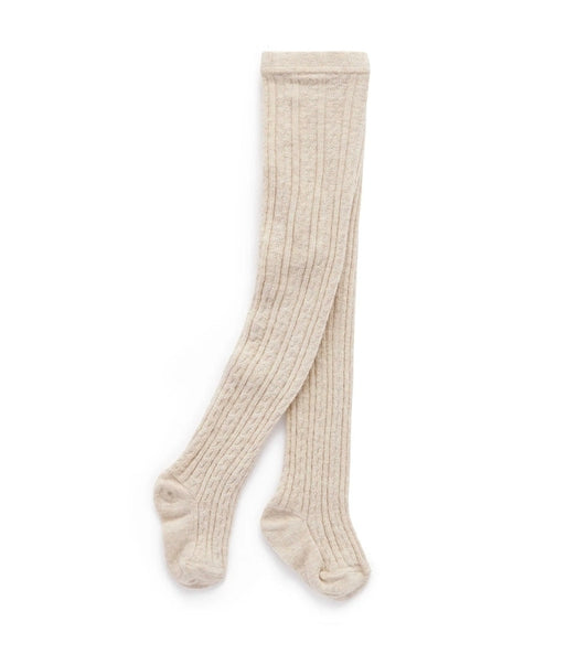 Purebaby - Cable Tights - Ecru Melange