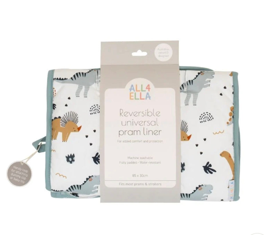 All4Ella - Reversible Pram Liner - Beige Dinosaurs
