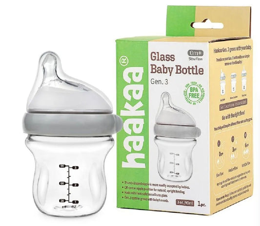 Haakaa - Glass Baby Bottle 120ml - Slow Teat - Grey