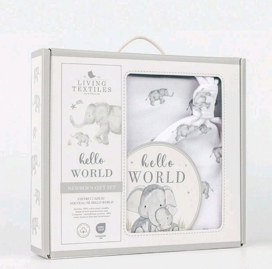Hello World Newborn Gift Set - Grey Elephant