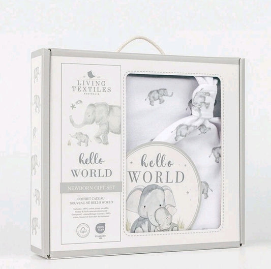 Hello World Newborn Gift Set - Grey Elephant