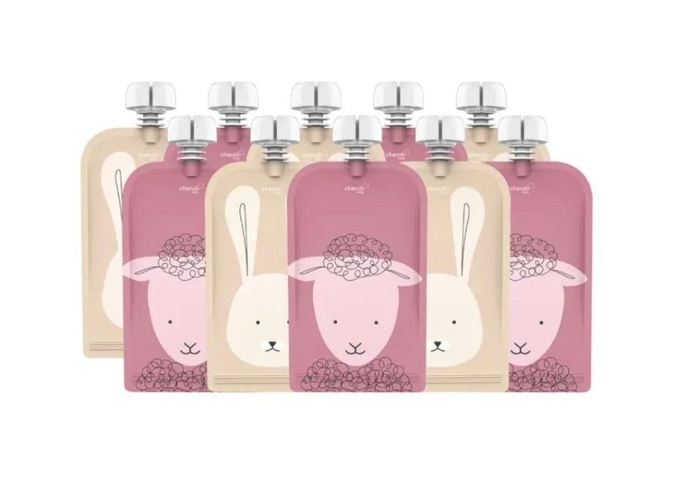 Cherub Baby - Re-usable Food Pouch 150ml/5oz 10pk Dusty Rose & Sand