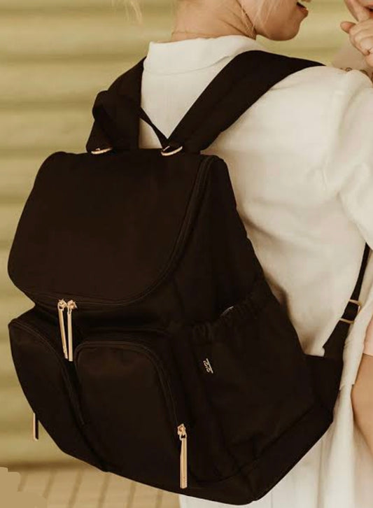 OiOi Nappy Backpack - Black Nylon/Gold