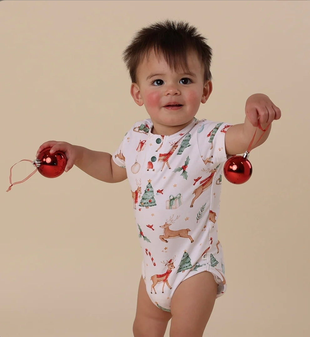 Snuggle Hunny Kids - Short Sleeve Organic Bodysuit - Prancer & Friends