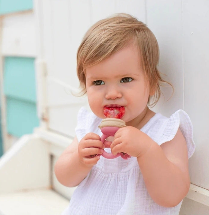 Cherub Baby - Silicone Baby Food Feeder & Teether - Dusty Rose & Sand