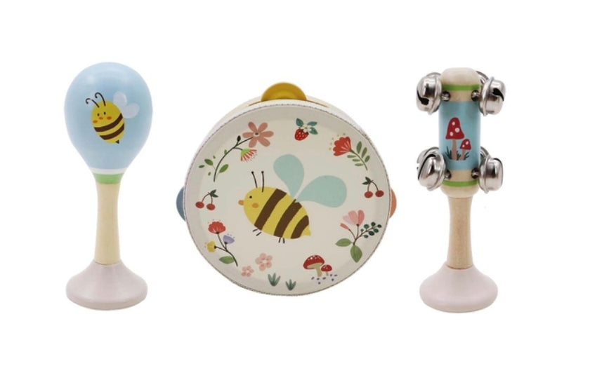 Wooden Spring Insect Bee Music Set of 3