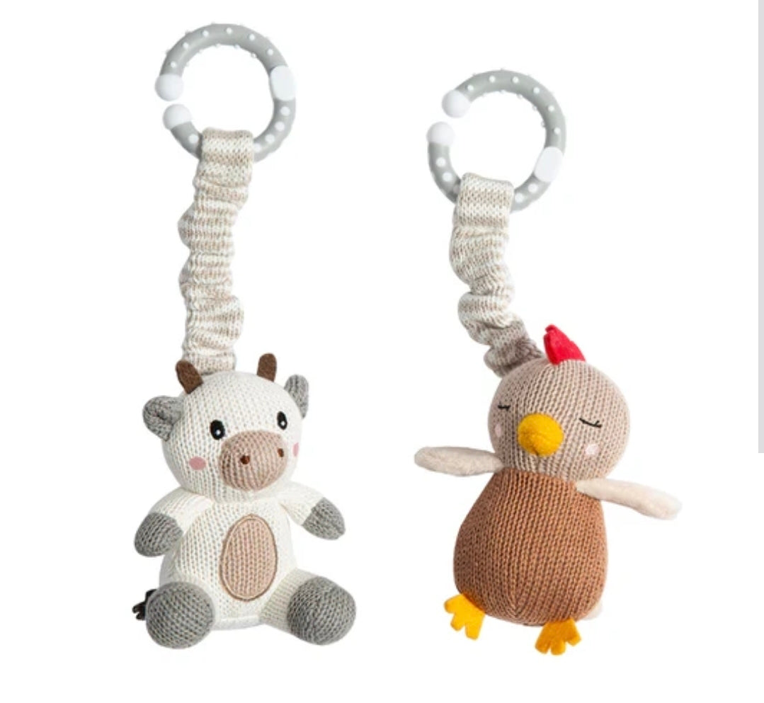 Living Textiles - 2Pk Stroller Toys - Cow & Chicken