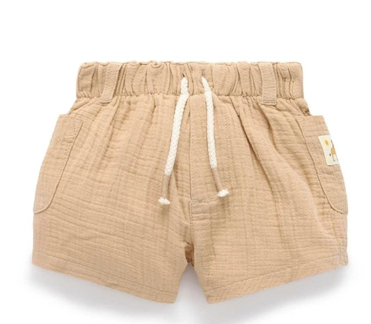 Purebaby - Crinkle Cotton Shorts Burrito (Tan)
