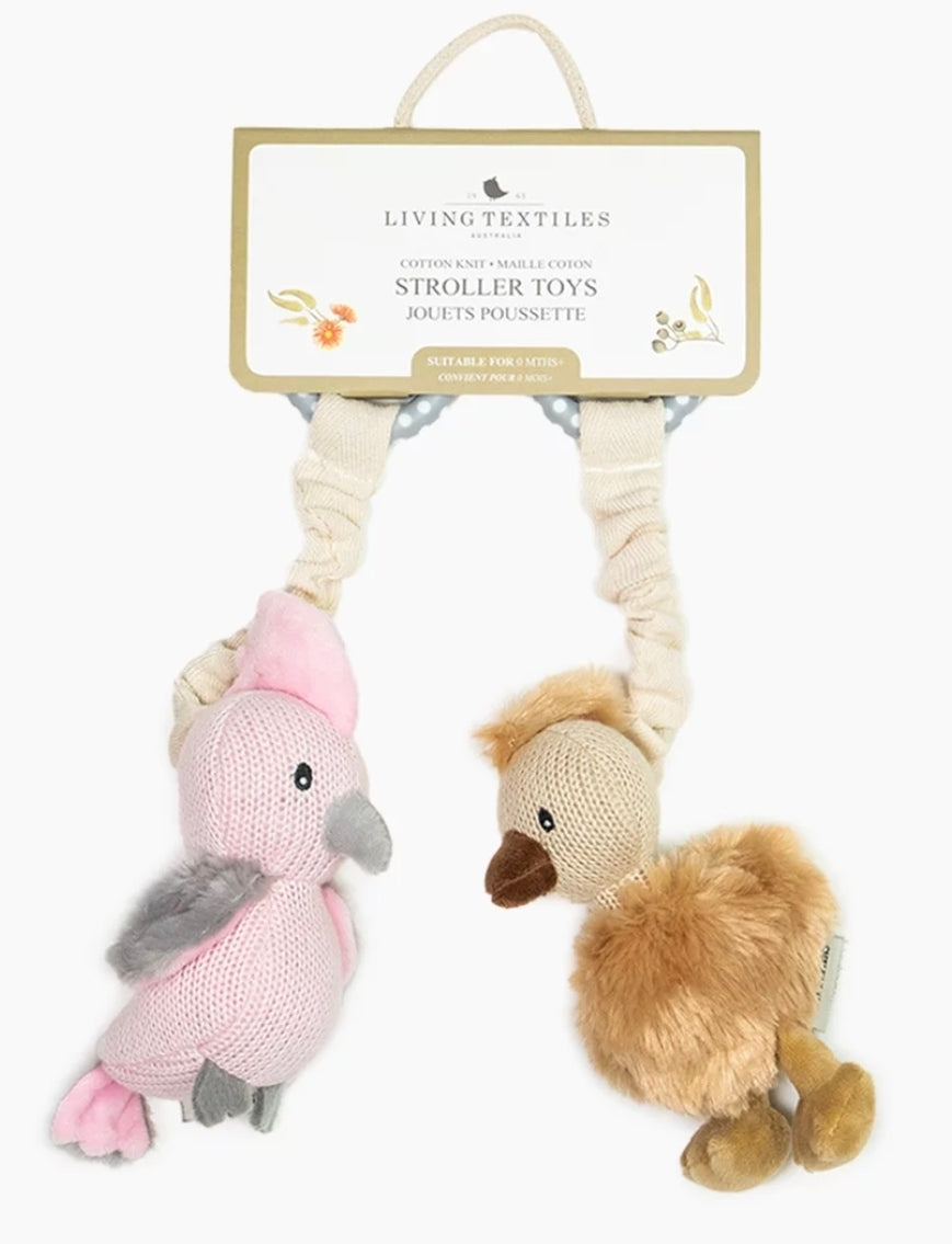 Living Textiles - 2Pk Stroller Toys- Galah & Emu