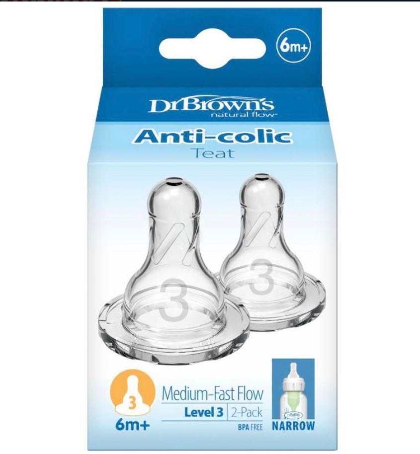 Dr Browns Narrow Teat  Level - 3 Silicone 2pk