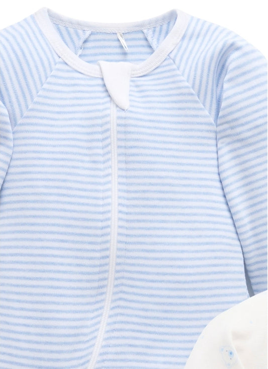 Purebaby - 2pk Zip Growsuit - Pale Blue Bear