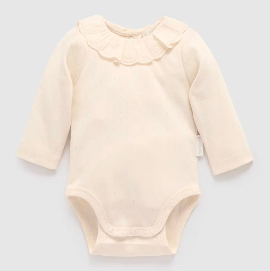 Purebaby- Ruffle Pointelle Bodysuit- Cloud