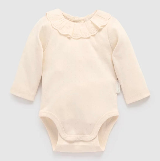 Purebaby- Ruffle Pointelle Bodysuit- Cloud
