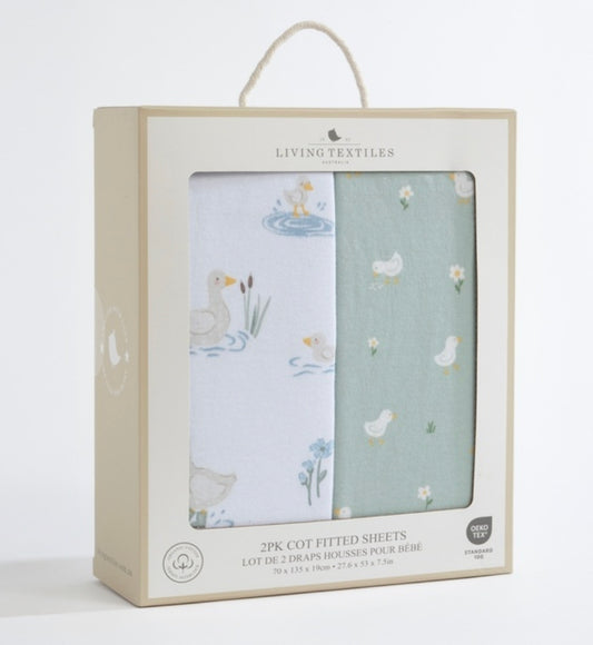 2pk Cot Fitted Sheets 100% Cotton - Goosey Goosey