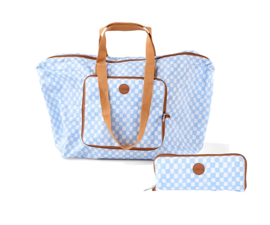 OiOi Fold Up Tote - Blue Check