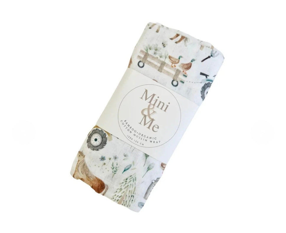 Mini & Me - Bamboo Muslin Wrap - Farm Life