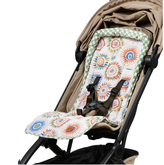 OiOi Reversible Pram Liner - Sunburst/Green Check