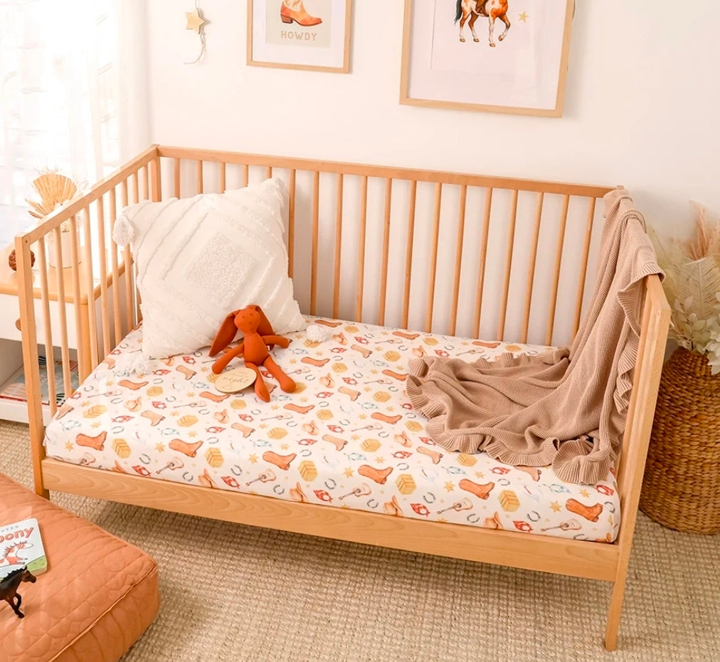 Snuggle Hunny Kids - Organic Fitted Cot Sheet - Cowboys