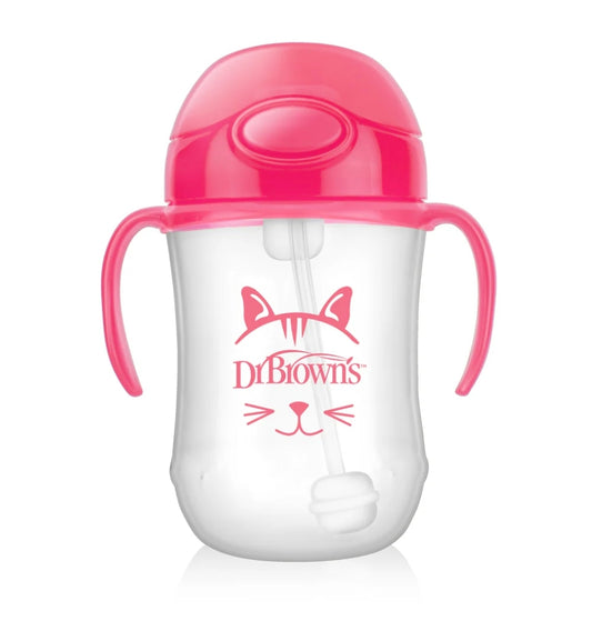 Dr Browns Cup 270ml Weighted  Straw - Pink