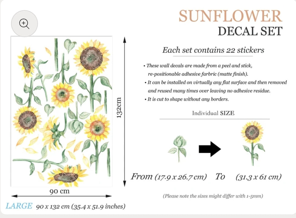 WallKoala- Water colour Sunflower Peel and Stick Wall Decals