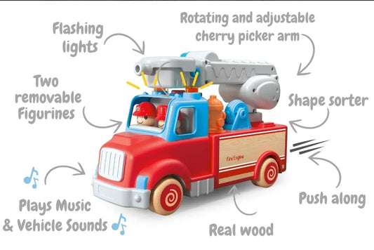 Wanborns - Wooden Fire Engine With Sound & Lights