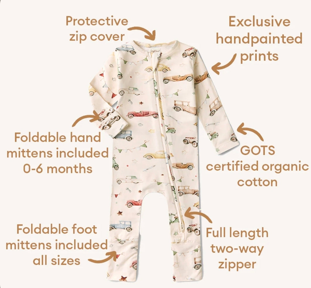 Snuggle Hunny Kids - Organic Convertible Snugglesuit - Vintage Cars