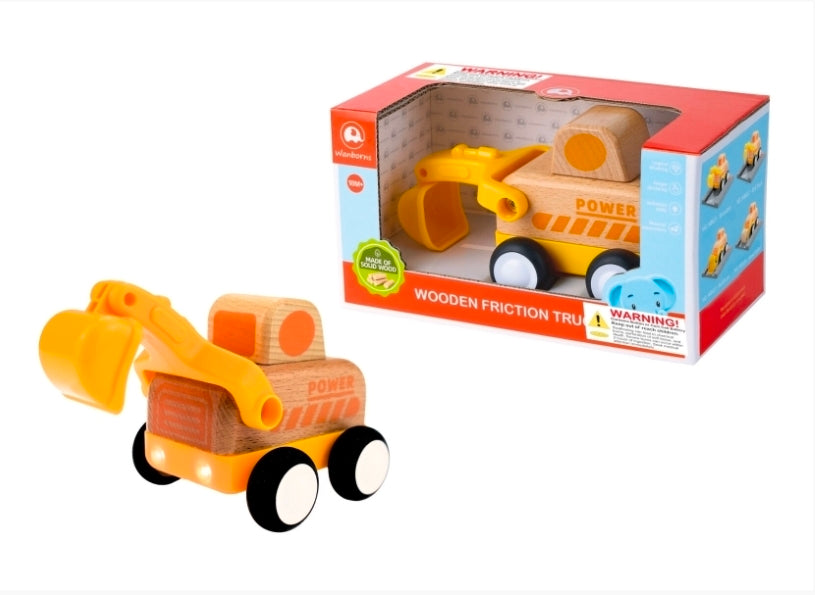 Wanborns - Wooden Friction Digger Truck With Lights & Sound