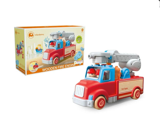 Wanborns - Wooden Fire Engine With Sound & Lights