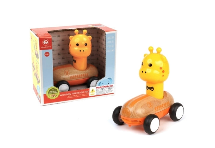 Wanborns - Wooden Press And Go Racer Giraffe  With Light And Sound