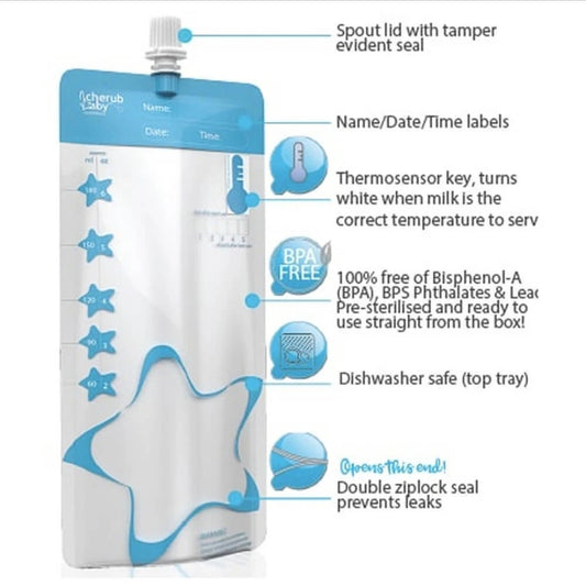 Cherub Baby - Reusable Thermosensor Breast Milk Storage Bag - 10 Pack