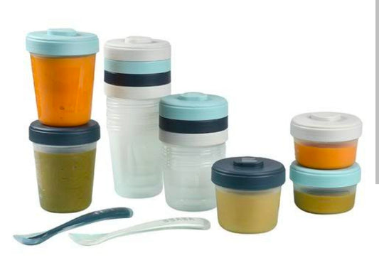 Beaba - Expert Pack Meal & Food Storage - Storm - 12 Clip Portions + 2 1st Stage Silicone Spoons