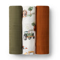 Load image into Gallery viewer, Snuggle Hunny- Large Organic Cotton Muslin Wrap 3Pk - Diggers/Olive/Bronze
