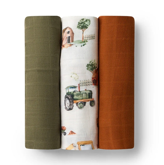 Snuggle Hunny- Large Organic Cotton Muslin Wrap 3Pk - Diggers/Olive/Bronze