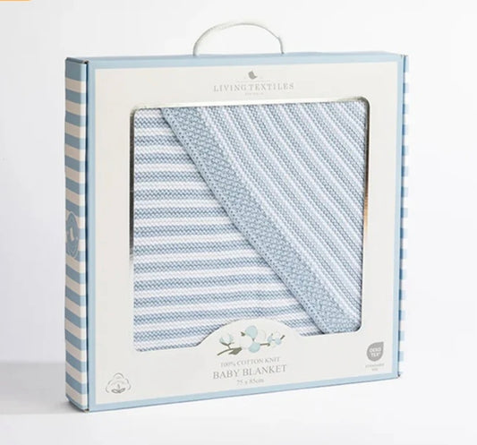 Living Textiles - Striped Baby Blanket - Blue/White