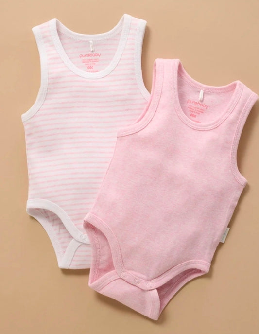 Purebaby - Rib Bodysuit 2pk - Pale Pink