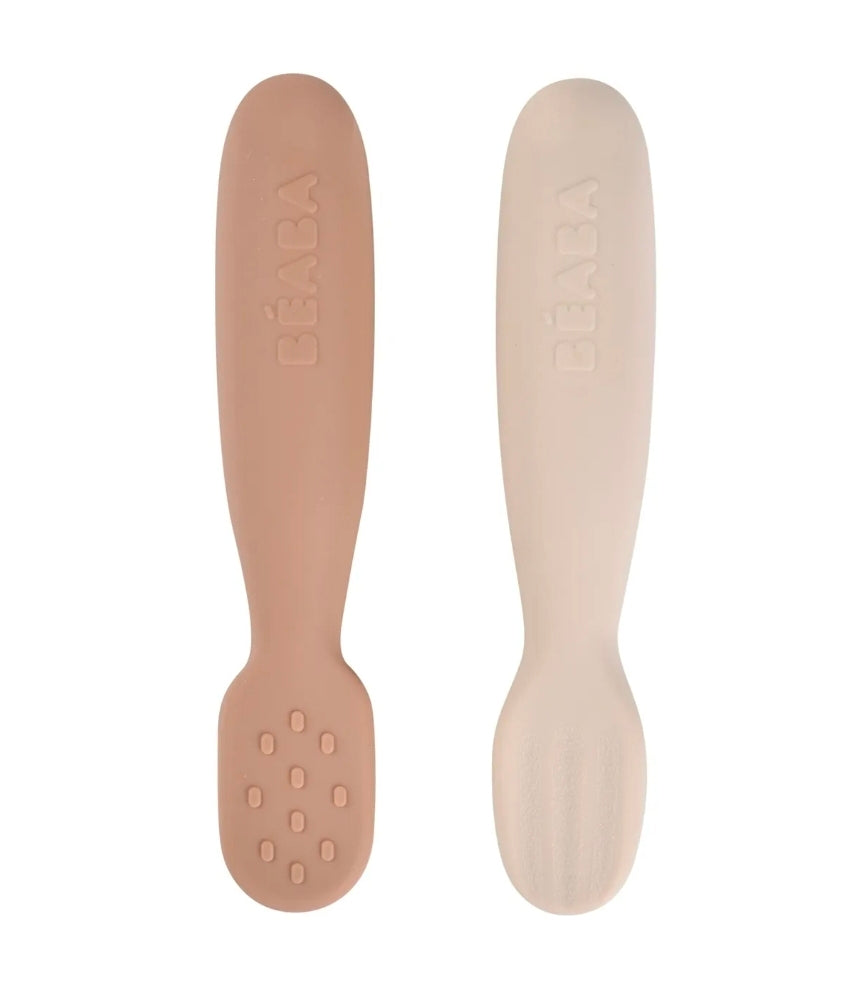 Beaba - Set Of 2 Silicone Pre-spoons - Terracotta/Velvet Grey