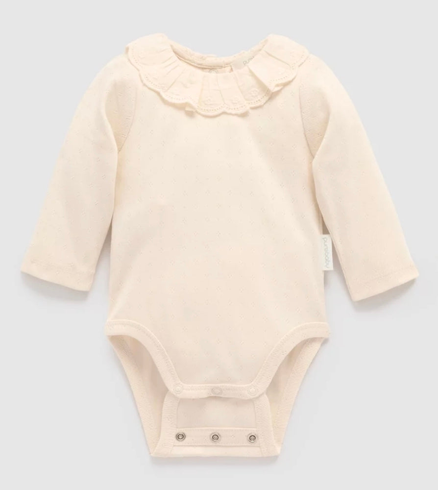 Purebaby- Ruffle Pointelle Bodysuit- Cloud