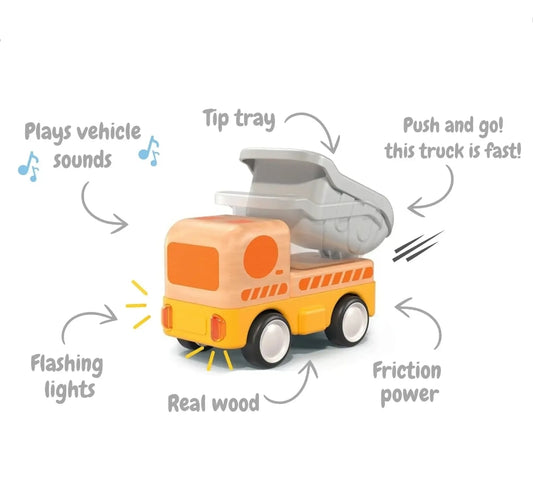 Wanborns - Wooden Friction Dump Truck With Lights & Sound