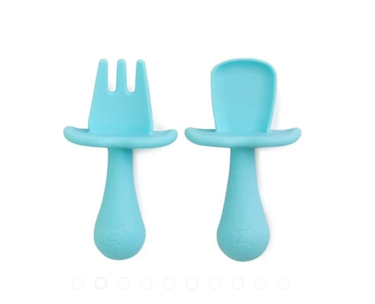 Cherub Baby - Silicone Fork & Spoon - Aqua