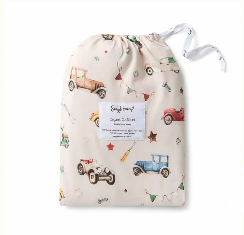 Snuggle Hunny Kids - Organic Cot Sheet - Vintage Cars