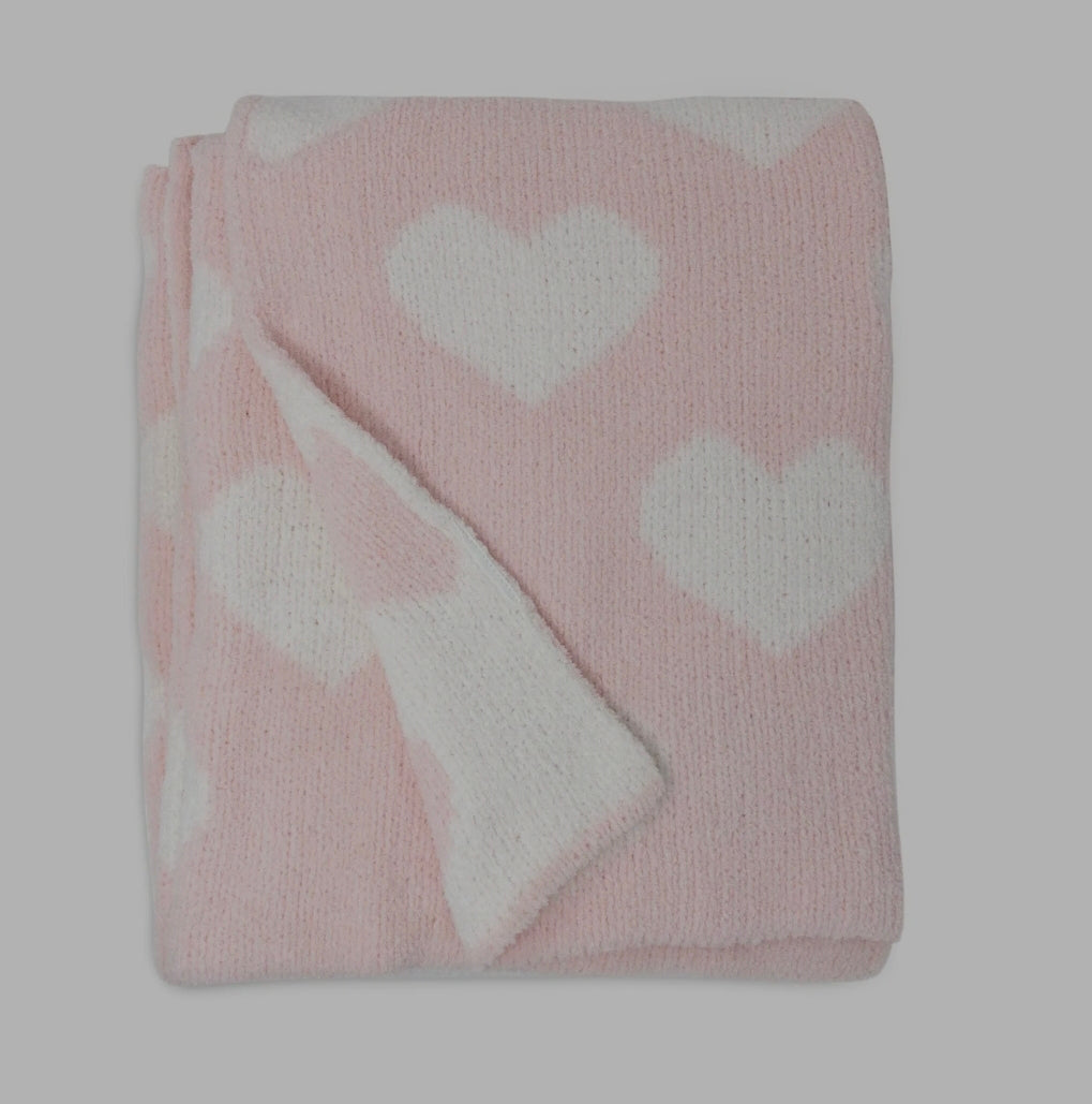 Chennile Baby Blanket - Pink Hearts