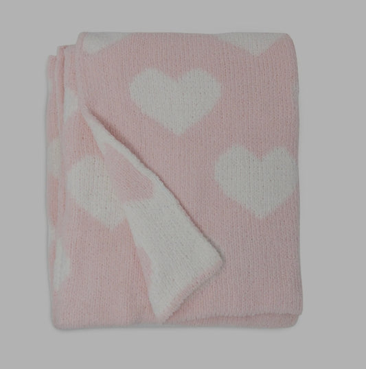 Living Textiles - Chennile Baby Blanket - Pink Hearts