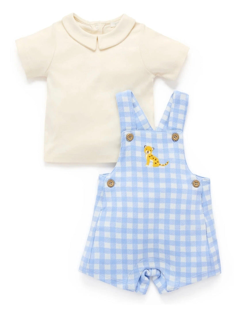 Purebaby - Gingham Overall Set - Caribbean Gingham