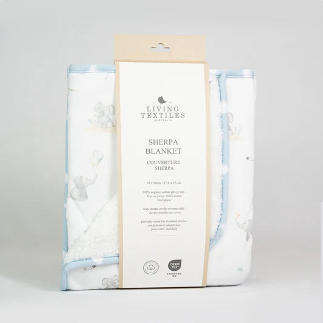Living Textiles - Organic Sherpa Pram Blanket - Elephant Playtime