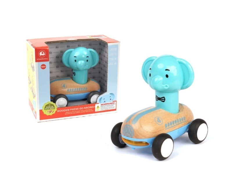 Wanborns - Wooden Press & Go Elephant Racing Car