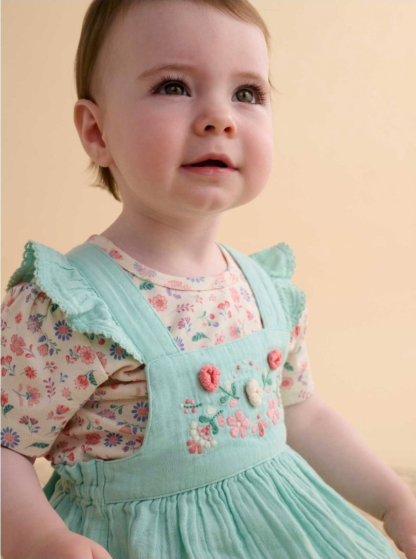 Purebaby - Embroidered Overall Set - Aloe