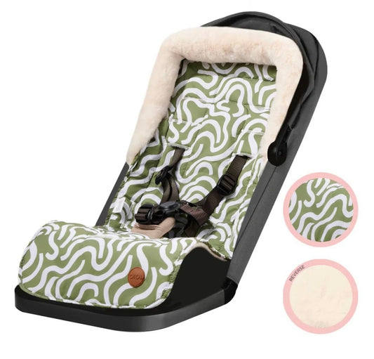 OiOi Cozy Fleece Pram Liner - Green Squiggle