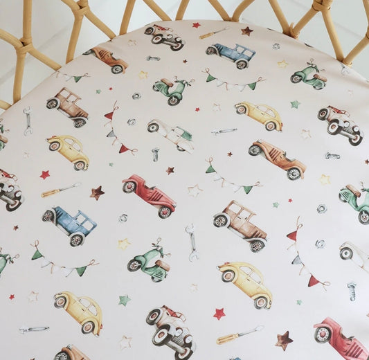 Snuggle Hunny - Organic Bassinet Sheet - Vintage Cars