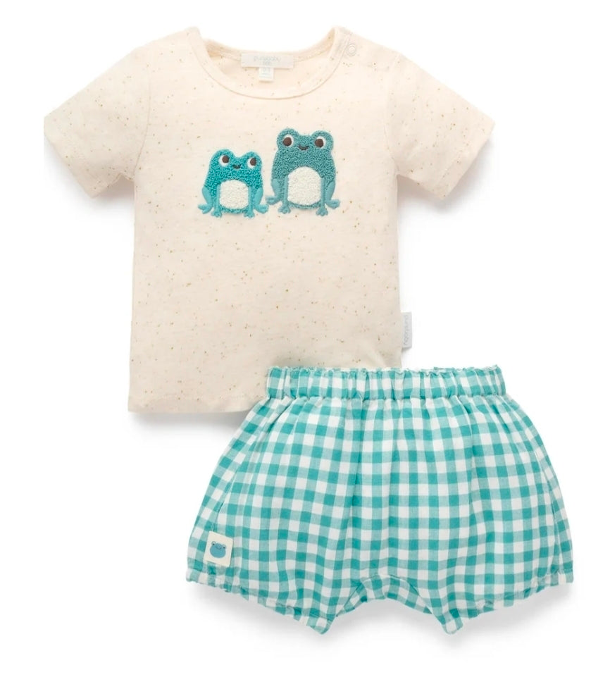 Purebaby - Short and Tee Set - Kingfisher Gingham