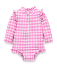 Load image into Gallery viewer, Purebaby - Frilly Long Sleeve Swimsuit - Grape Gingham
